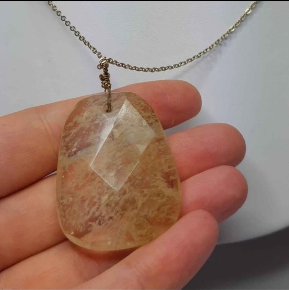 Peach Moss Agate Wire Wrapped Necklace